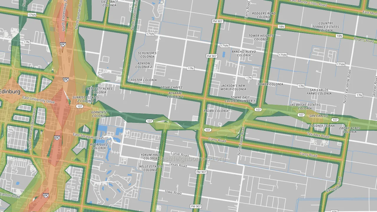Cesar Chavez, TX Map of Noise Levels in Cesar Chavez