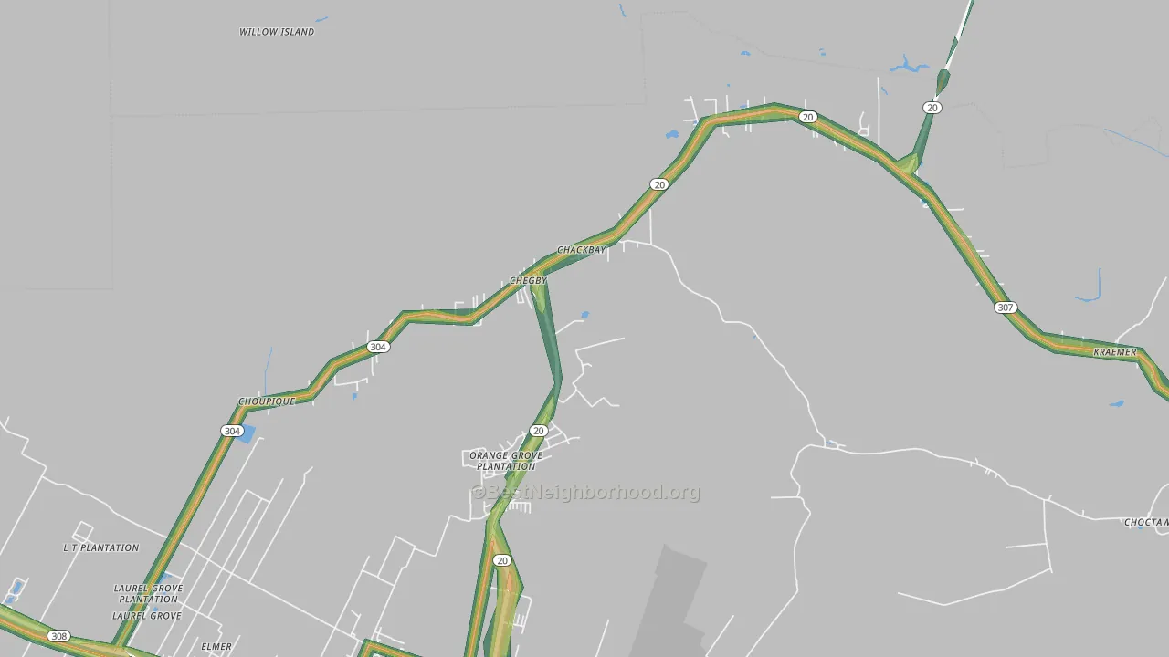 Chackbay, LA Map of Noise Levels in Chackbay