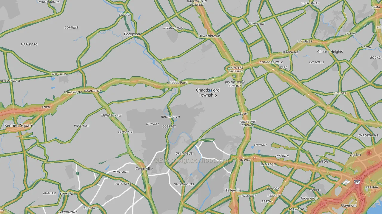Chadds Ford, PA Map of Noise Levels in Chadds Ford