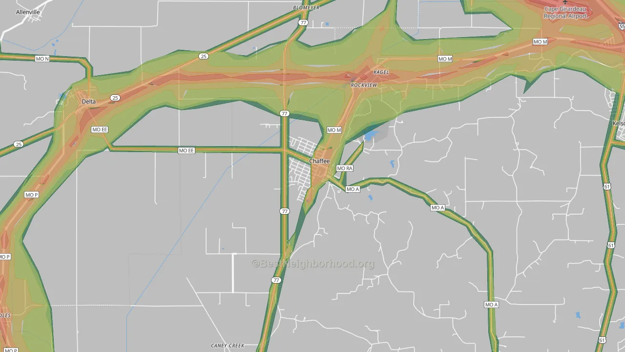 Chaffee, MO Map of Noise Levels in Chaffee