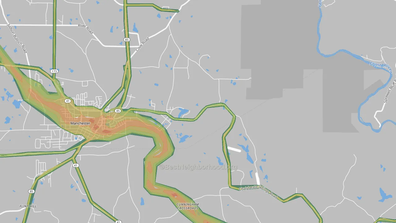 Chalybeate Springs, GA Map of Noise Levels in Chalybeate Springs