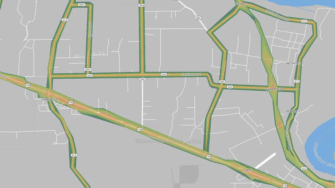 Chamberlin, LA Map of Noise Levels in Chamberlin