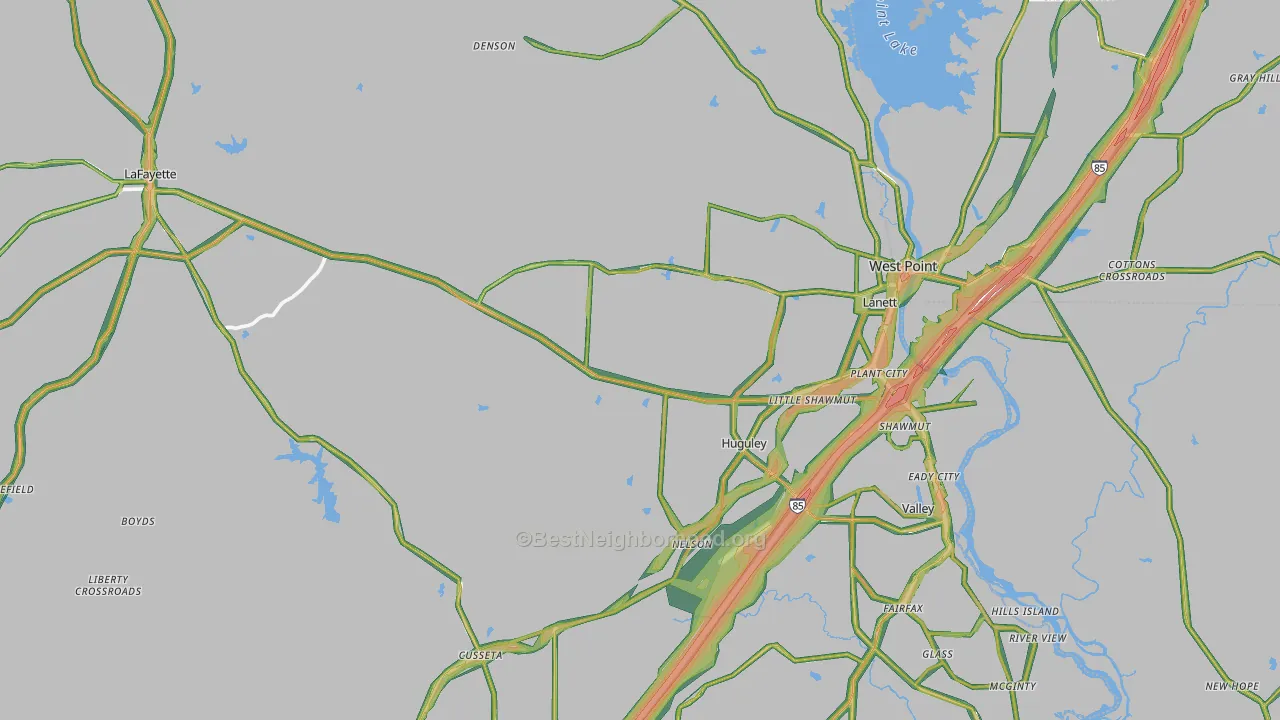 Chambers County, AL Map of Noise Levels in Chambers County