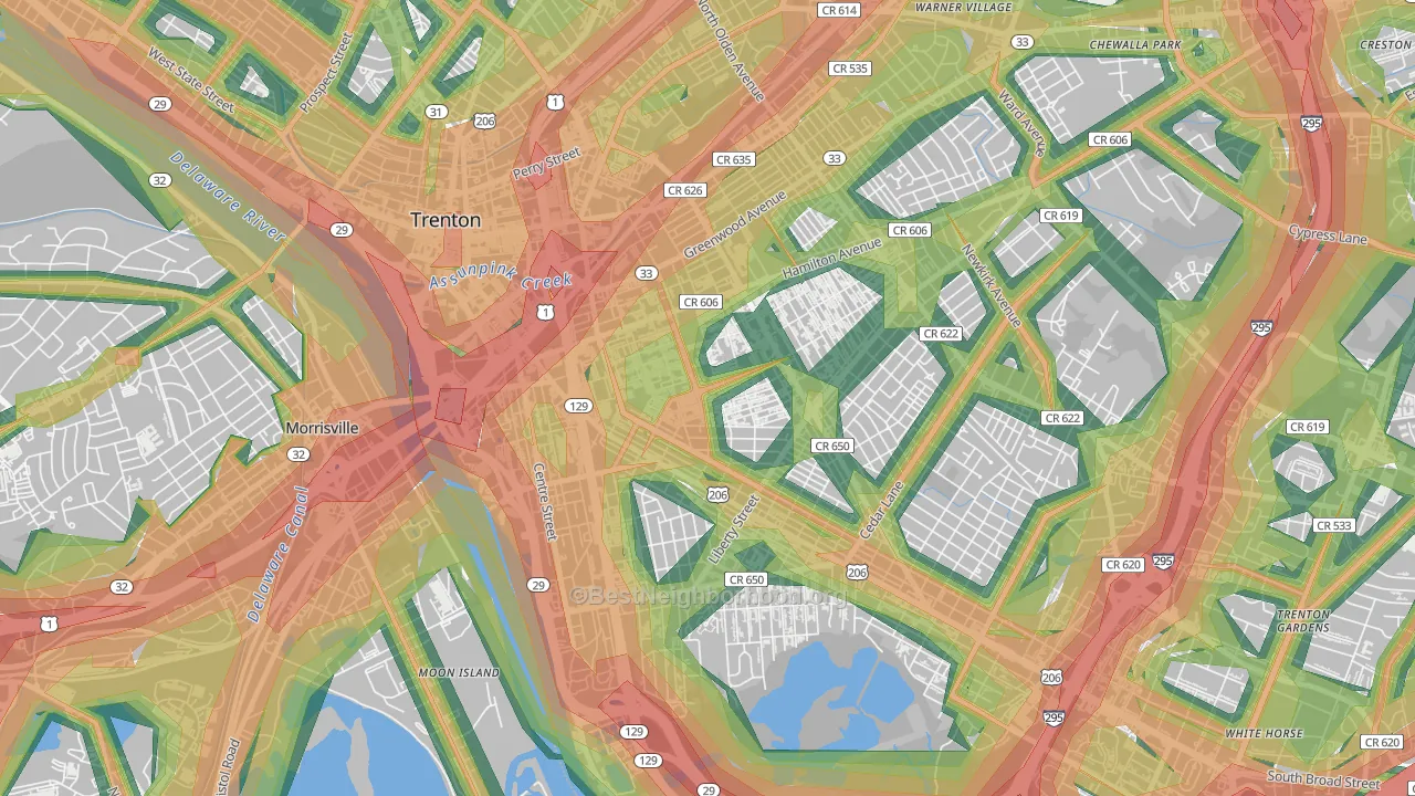 Chambersburg, Trenton, NJ Map of Noise Levels in Chambersburg