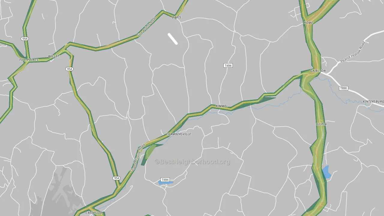 Chambersville, PA Map of Noise Levels in Chambersville