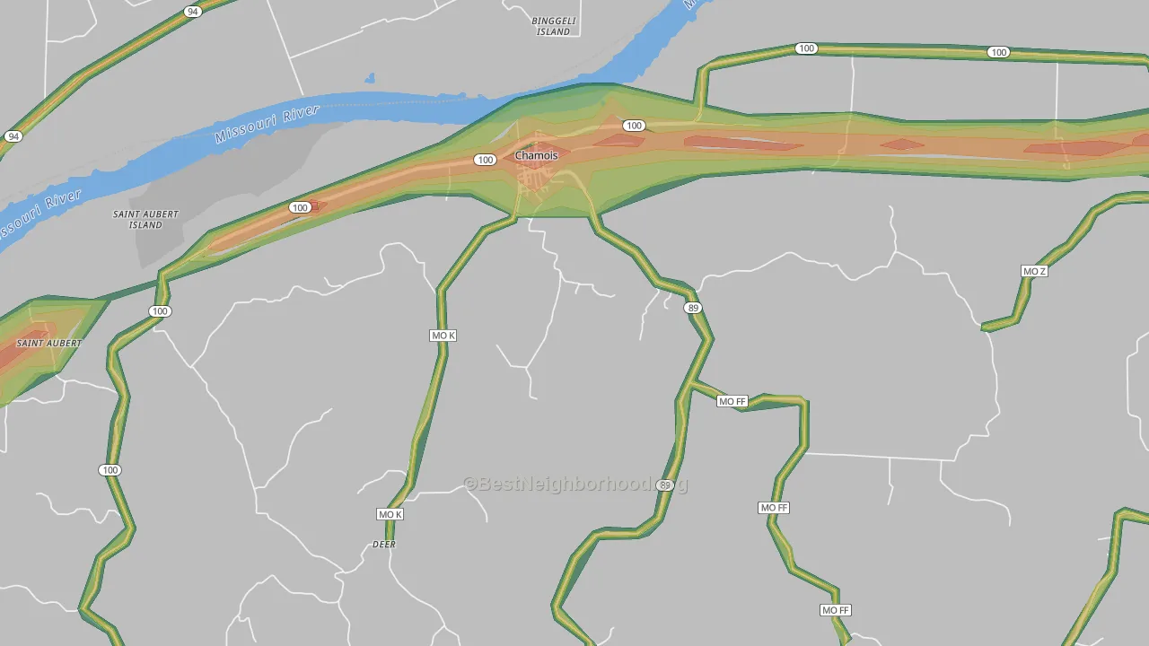 Chamois, MO Map of Noise Levels in Chamois