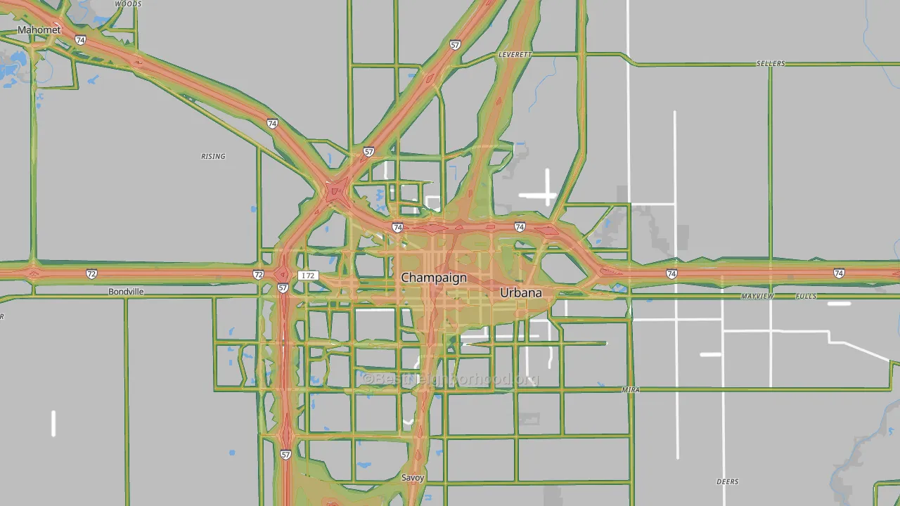 Champaign County, IL Map of Noise Levels in Champaign County