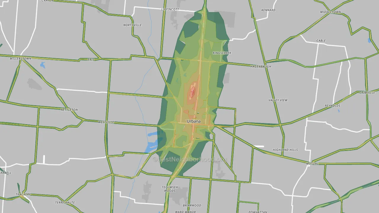 Champaign County, OH Map of Noise Levels in Champaign County