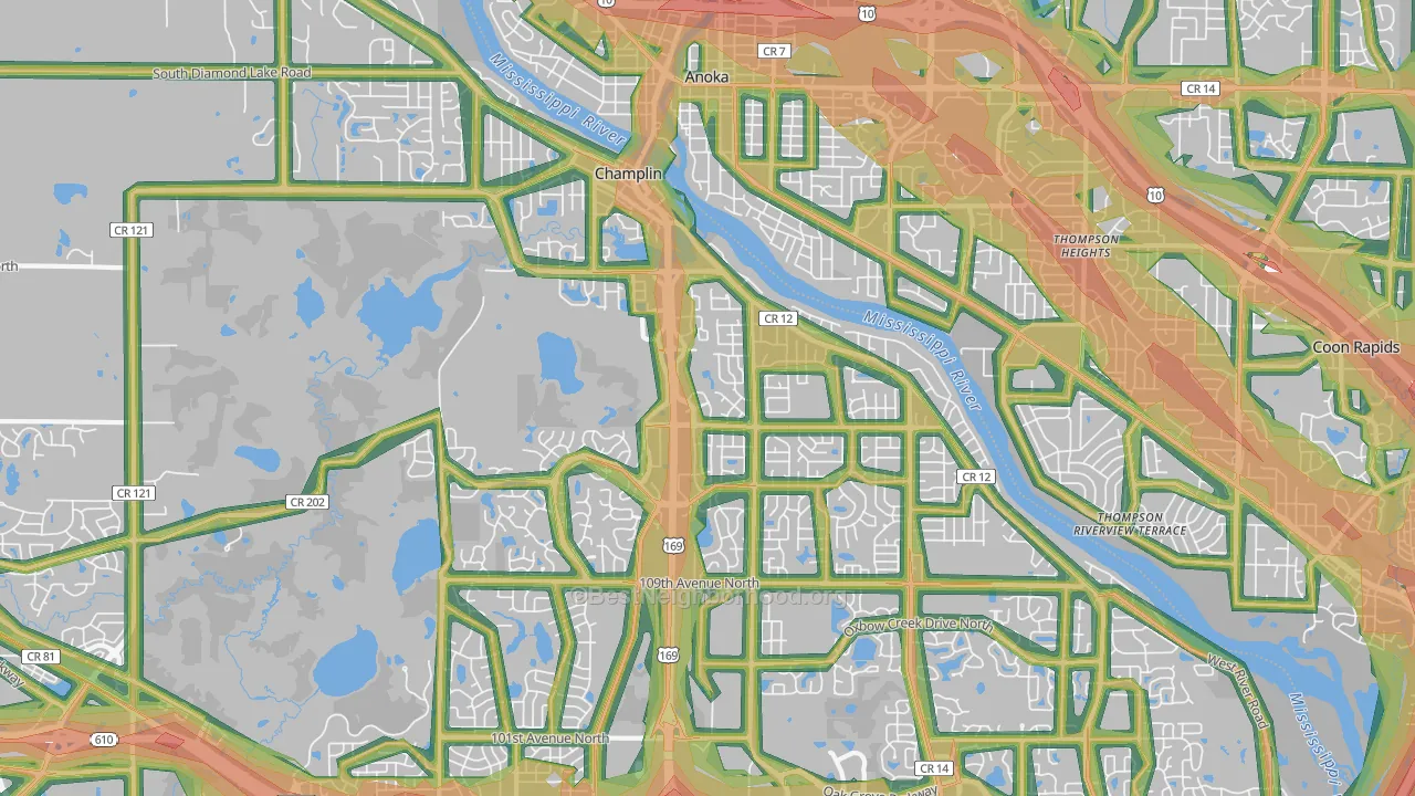 Champlin, MN Map of Noise Levels in Champlin