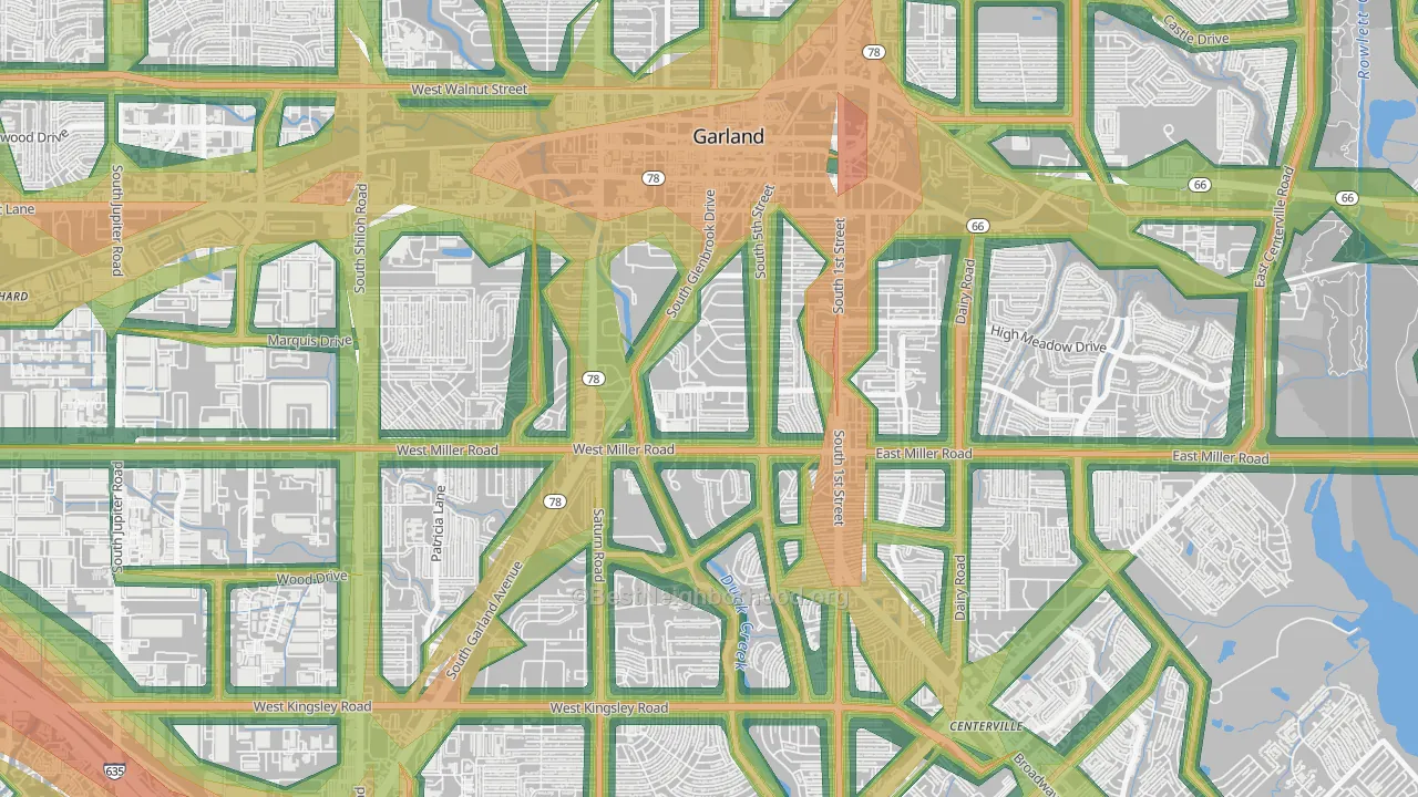 Chandler Heights, Garland, TX Map of Noise Levels in Chandler Heights