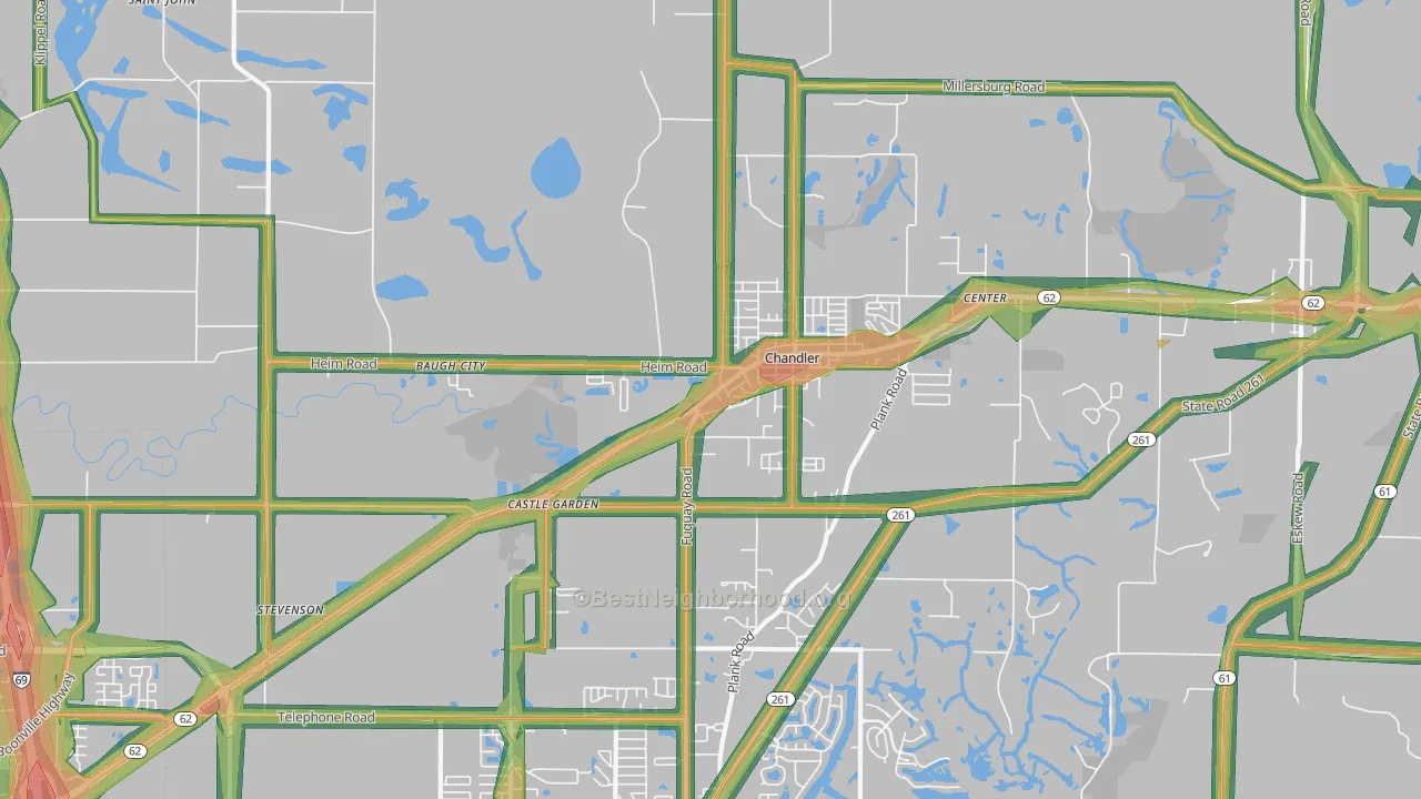 Chandler, IN Map of Noise Levels in Chandler