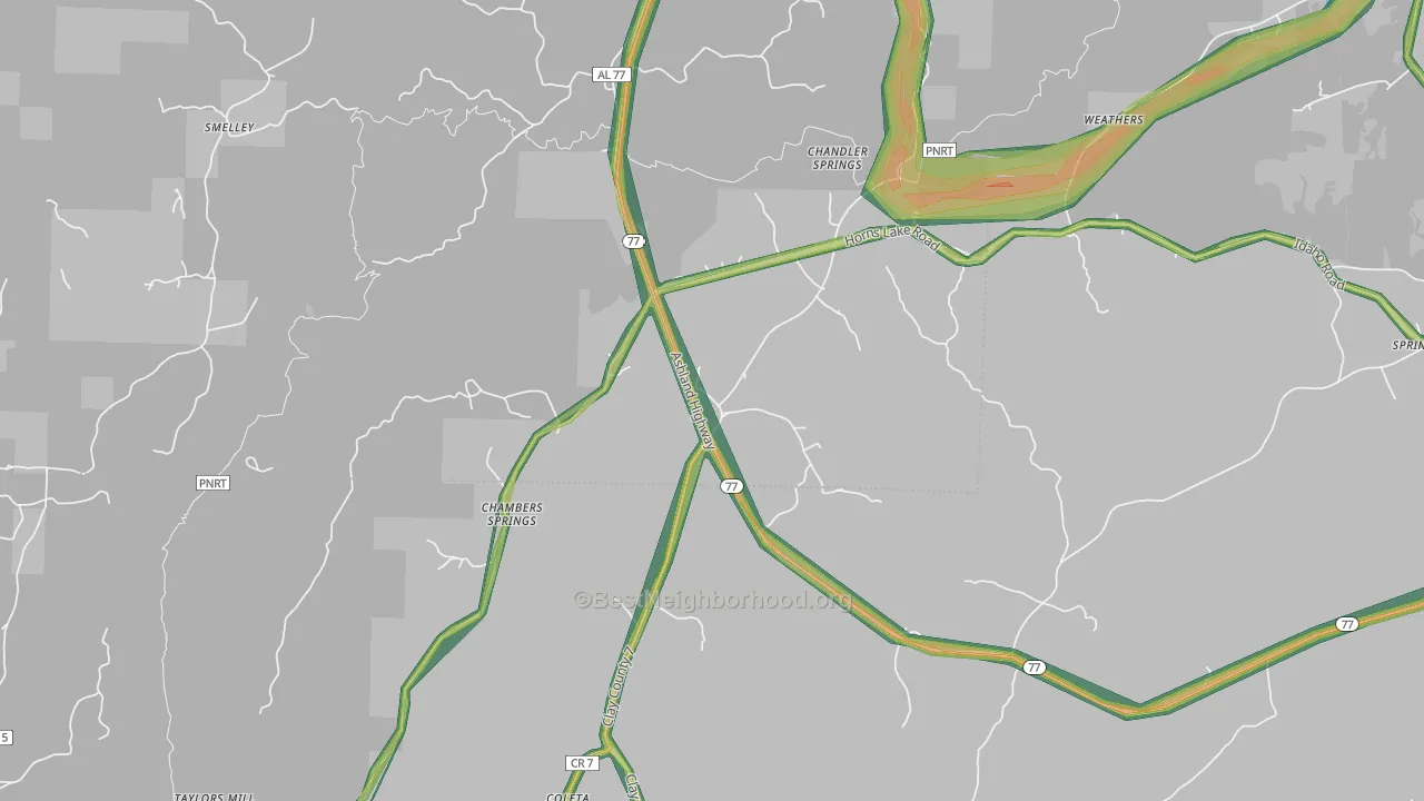 Chandler Springs, AL Map of Noise Levels in Chandler Springs