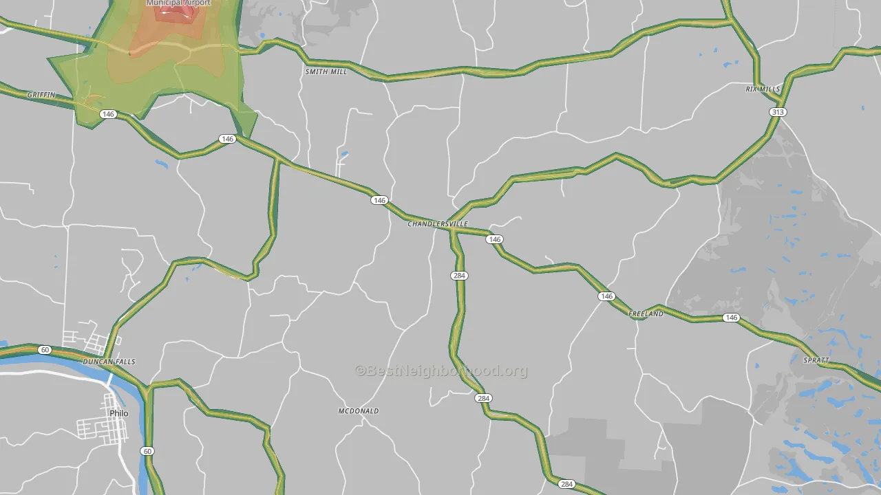 Chandlersville, OH Map of Noise Levels in Chandlersville