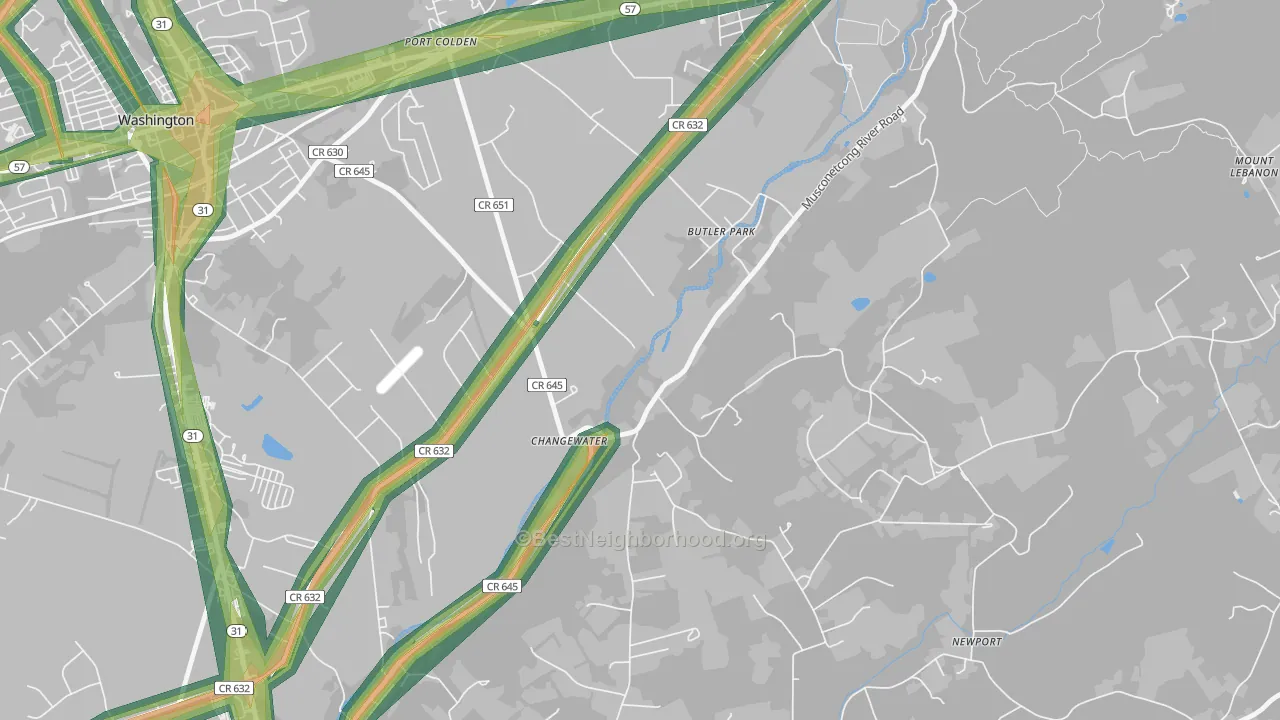 Changewater, NJ Map of Noise Levels in Changewater