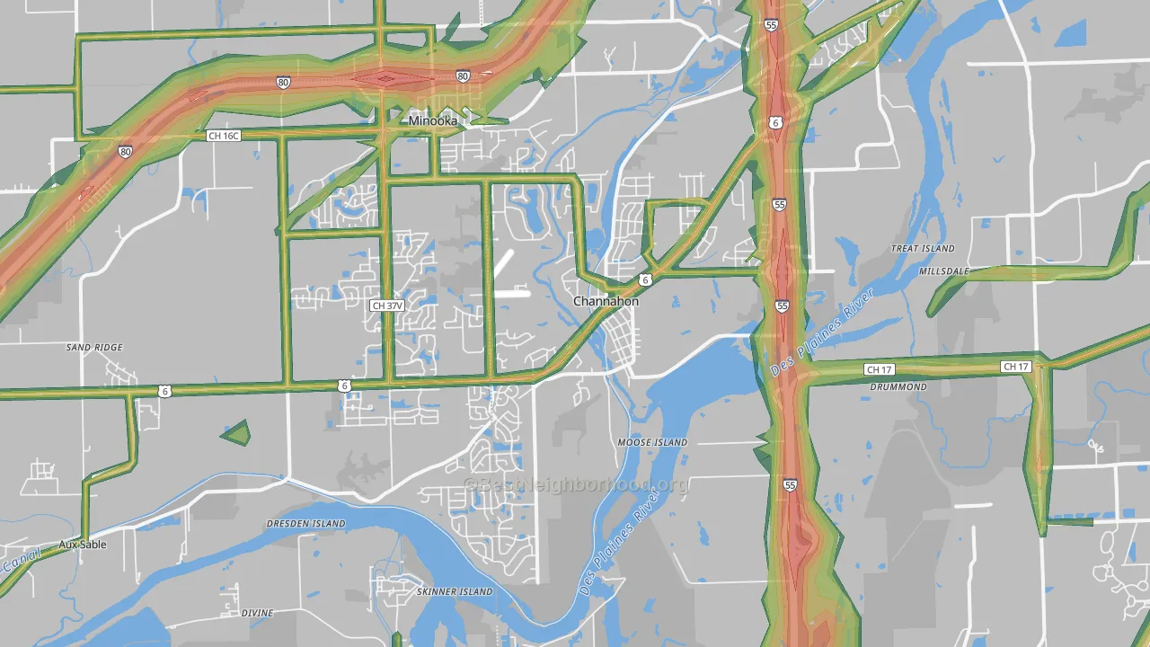 Channahon, IL Map of Noise Levels in Channahon
