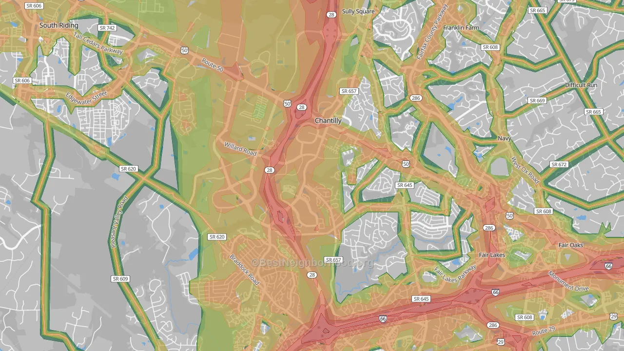 Chantilly, VA Map of Noise Levels in Chantilly