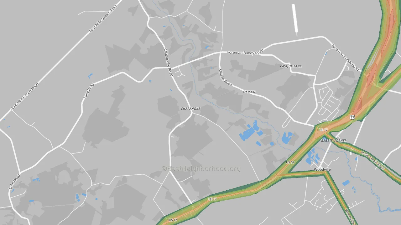 Chapanoke, NC Map of Noise Levels in Chapanoke