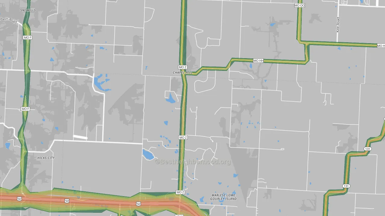 Chapel Hill, MO Map of Noise Levels in Chapel Hill