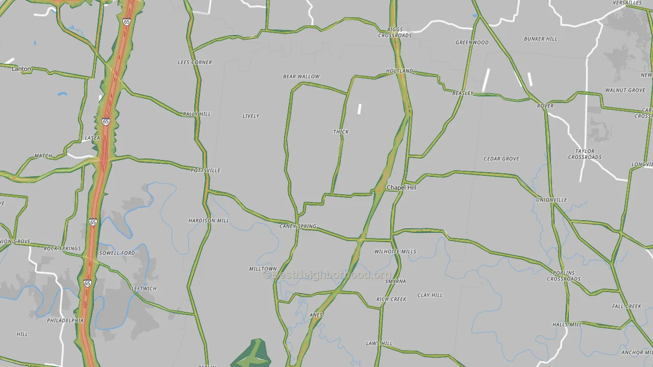 Chapel Hill, TN Map of Noise Levels in Chapel Hill