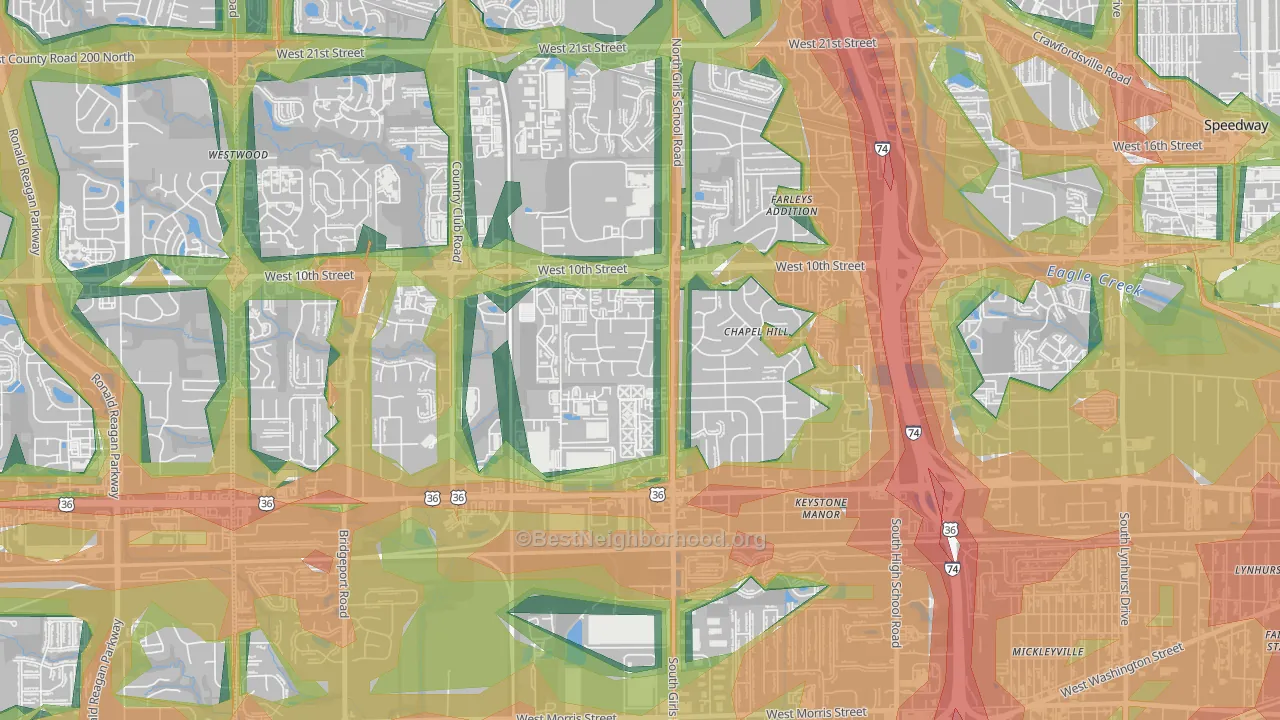 Chapel Hill Village, Indianapolis, IN Map of Noise Levels in Chapel Hill Village