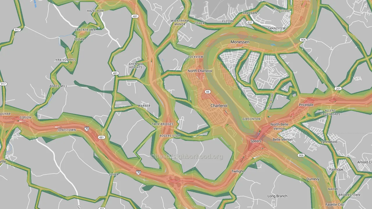Charleroi, PA Map of Noise Levels in Charleroi