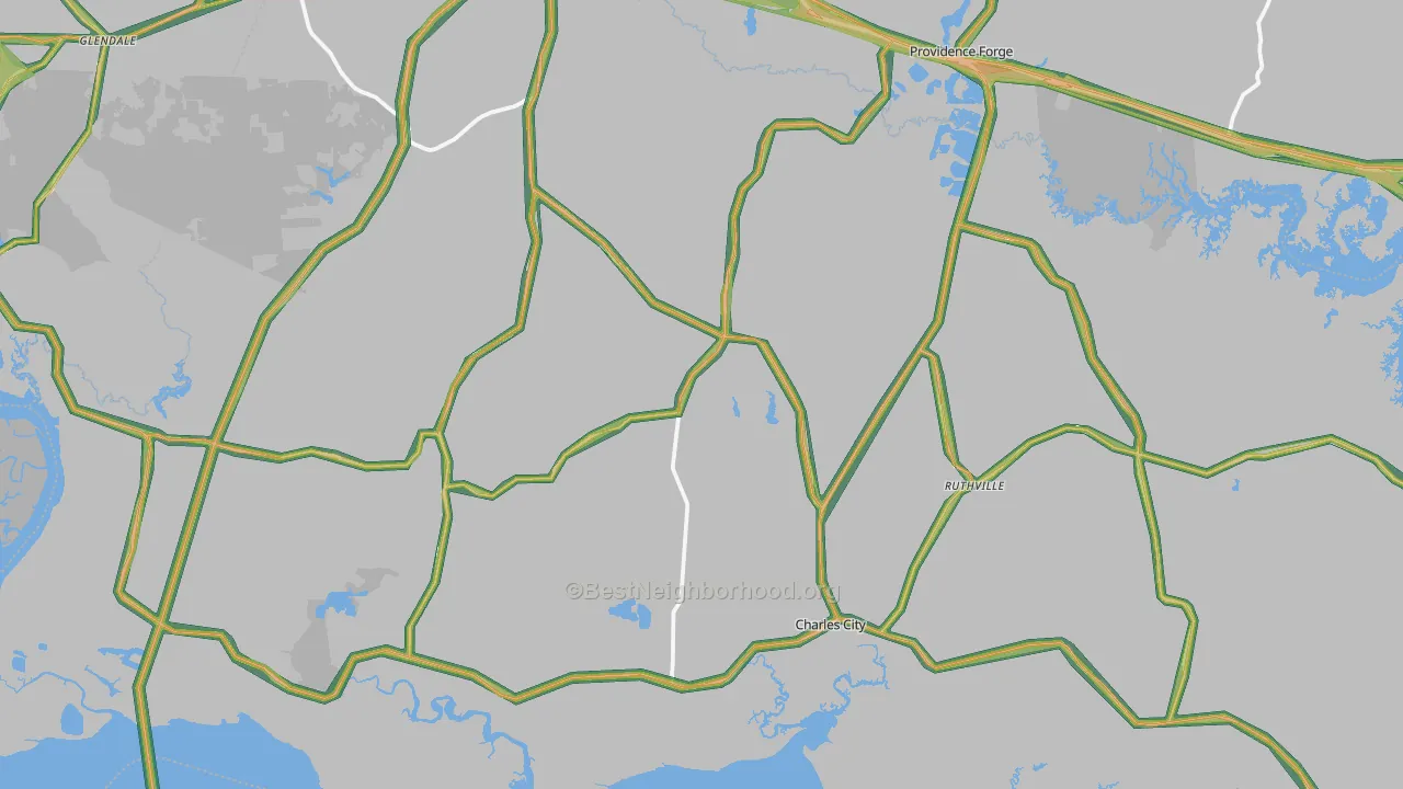 Charles City County, VA Map of Noise Levels in Charles City County