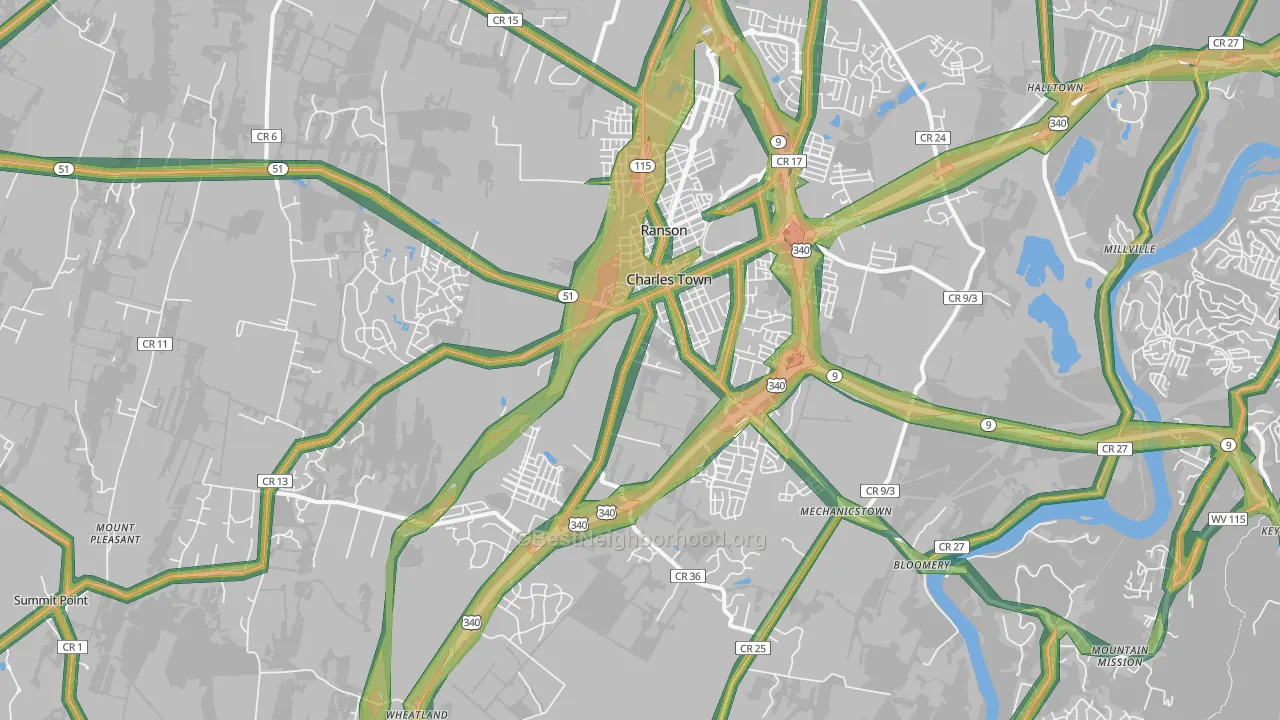 Charles Town, WV Map of Noise Levels in Charles Town