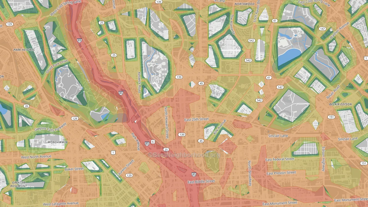 Charles Village, Baltimore, MD Map of Noise Levels in Charles Village
