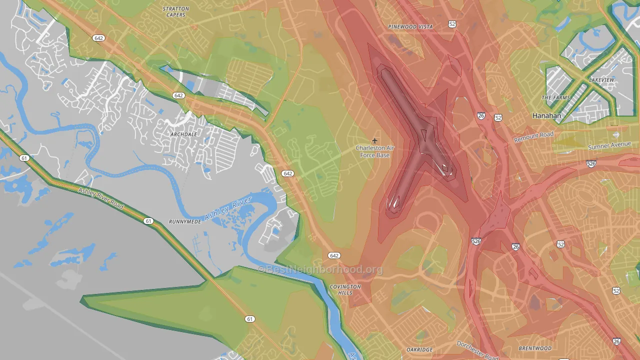 Charleston Afb, SC Map of Noise Levels in Charleston Afb