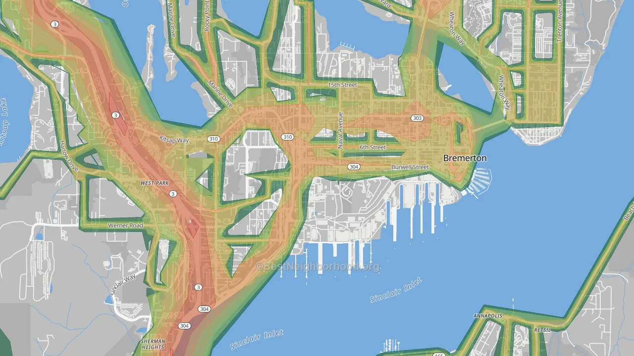 Charleston, Bremerton, WA Map of Noise Levels in Charleston