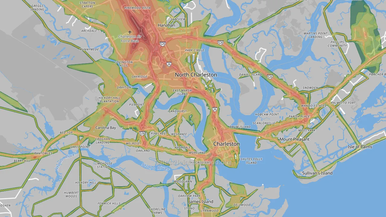 Charleston County, SC Map of Noise Levels in Charleston County