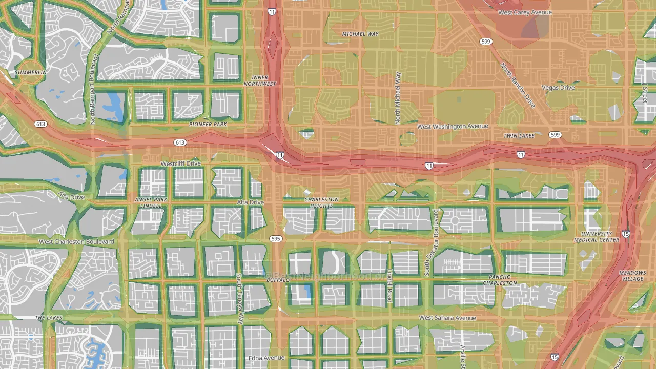 Charleston Heights, Las Vegas, NV Map of Noise Levels in Charleston Heights