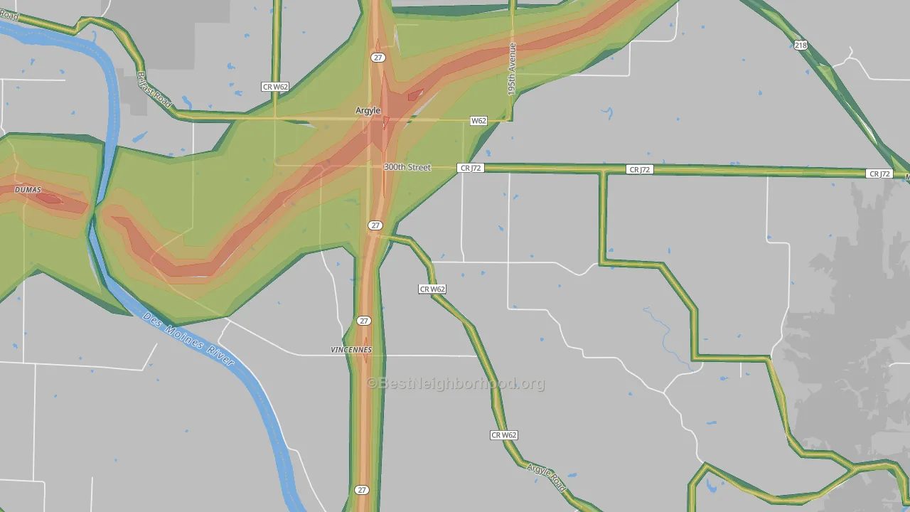 Charleston, IA Map of Noise Levels in Charleston