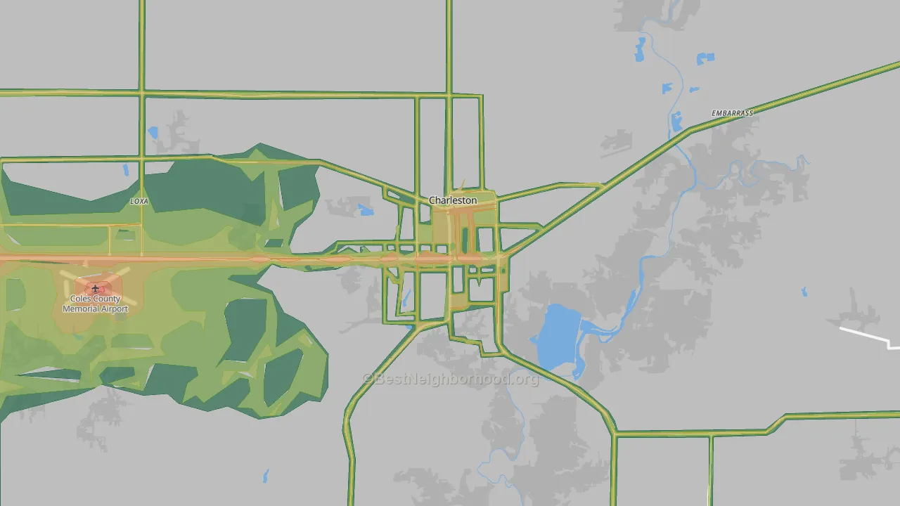 Charleston, IL Map of Noise Levels in Charleston