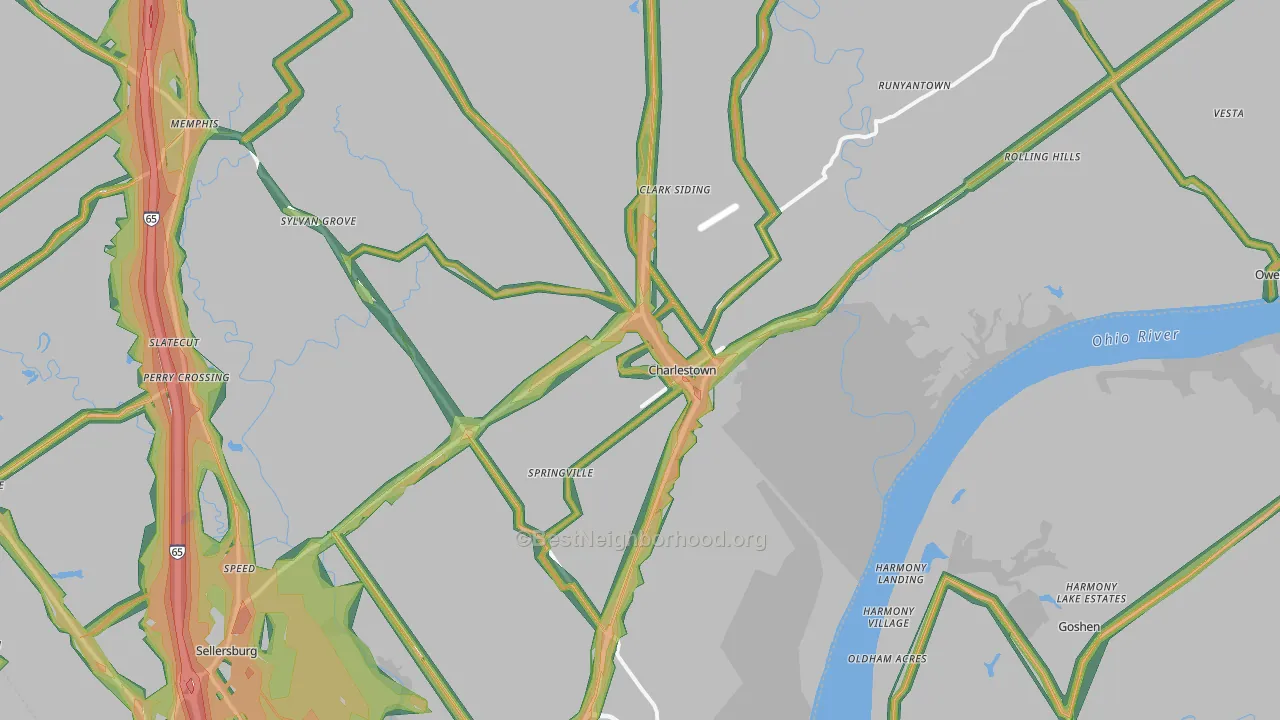 Charlestown, IN Map of Noise Levels in Charlestown