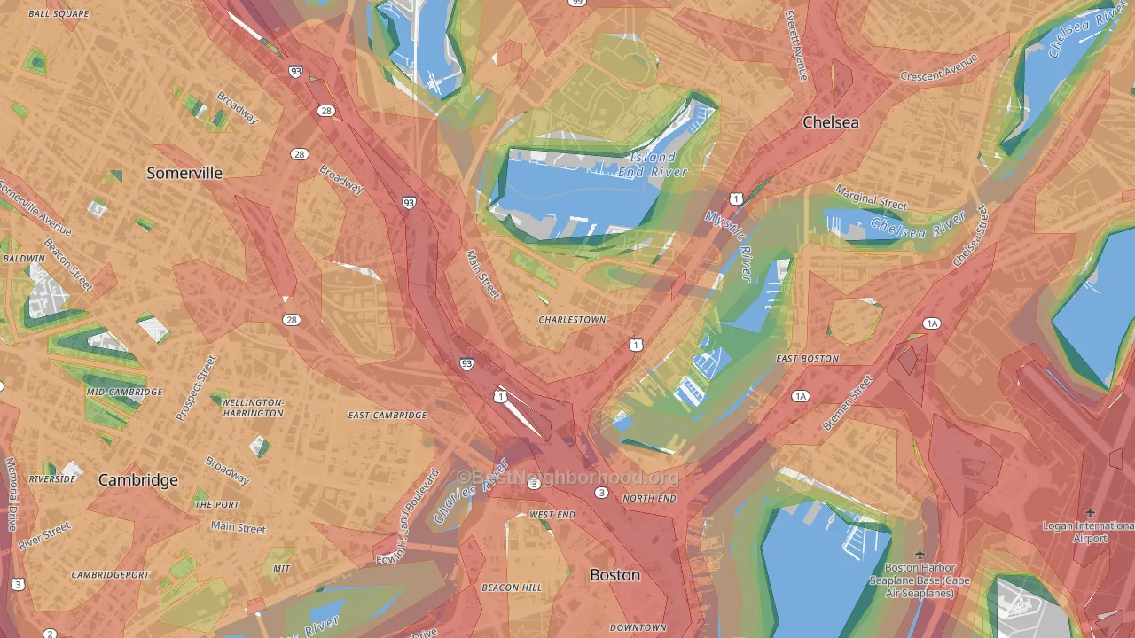 Charlestown, MA Map of Noise Levels in Charlestown