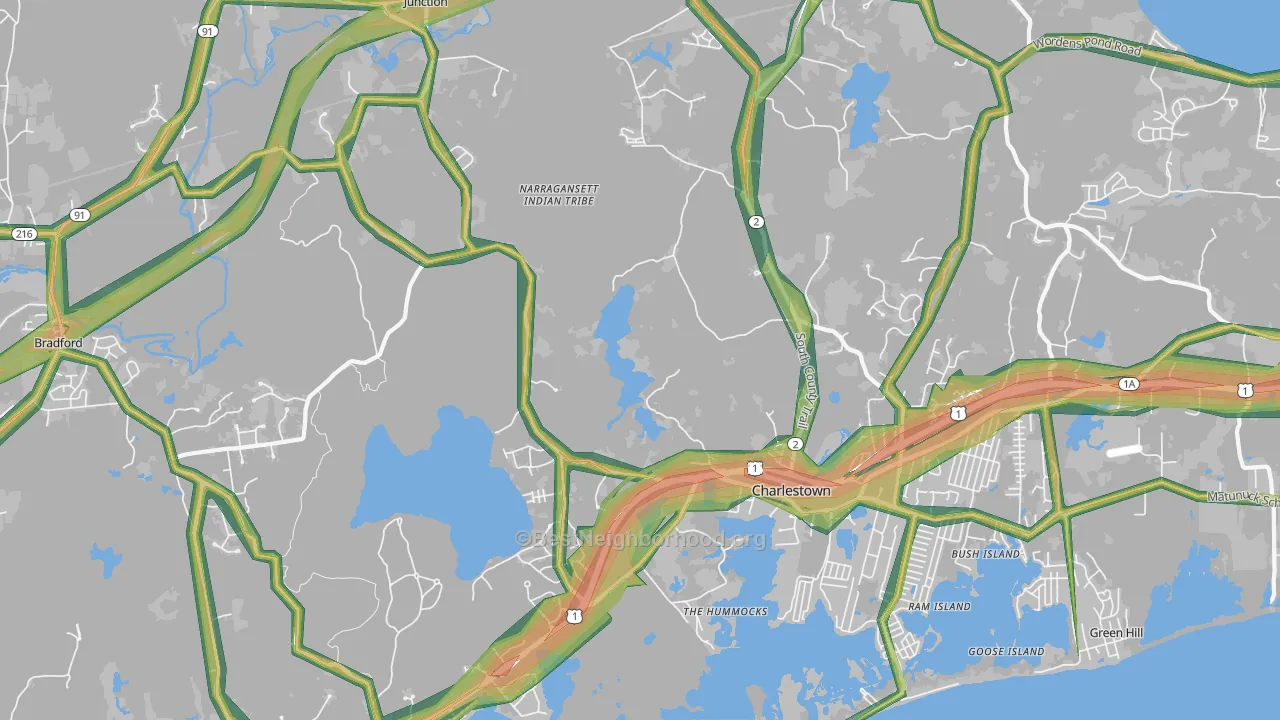Charlestown, RI Map of Noise Levels in Charlestown