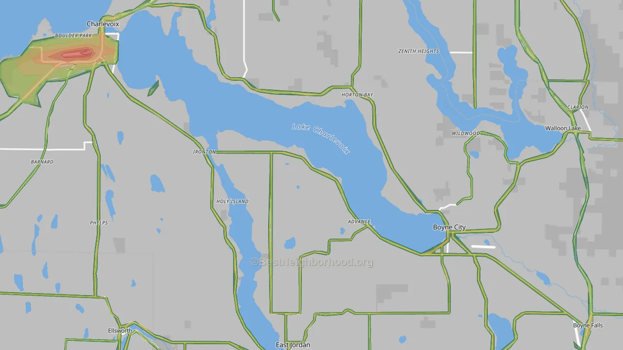 Charlevoix County, MI Map of Noise Levels in Charlevoix County