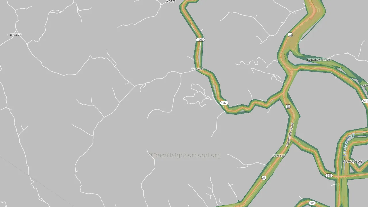 Charley, KY Map of Noise Levels in Charley