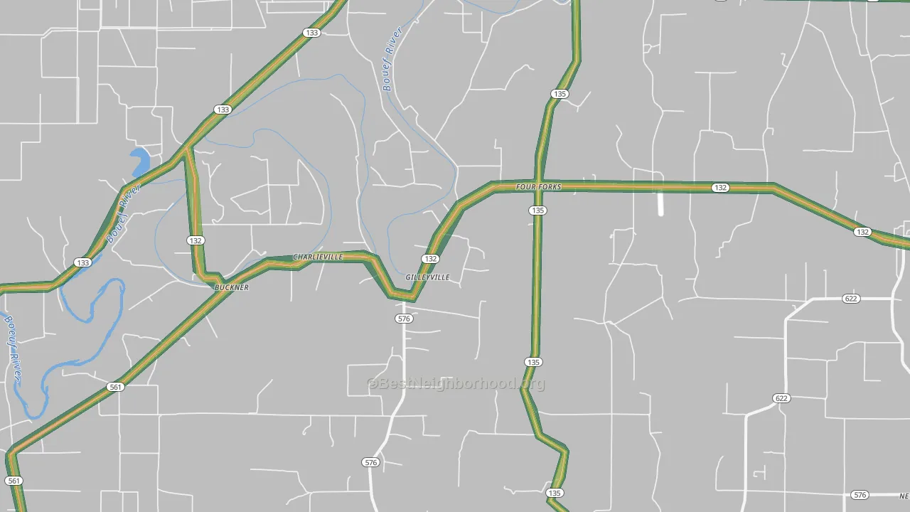 Charlieville, LA Map of Noise Levels in Charlieville