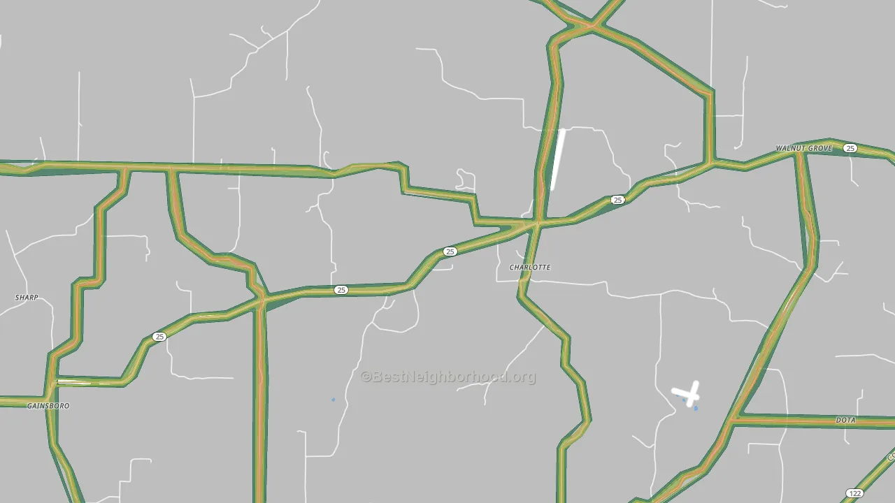 Charlotte, AR Map of Noise Levels in Charlotte