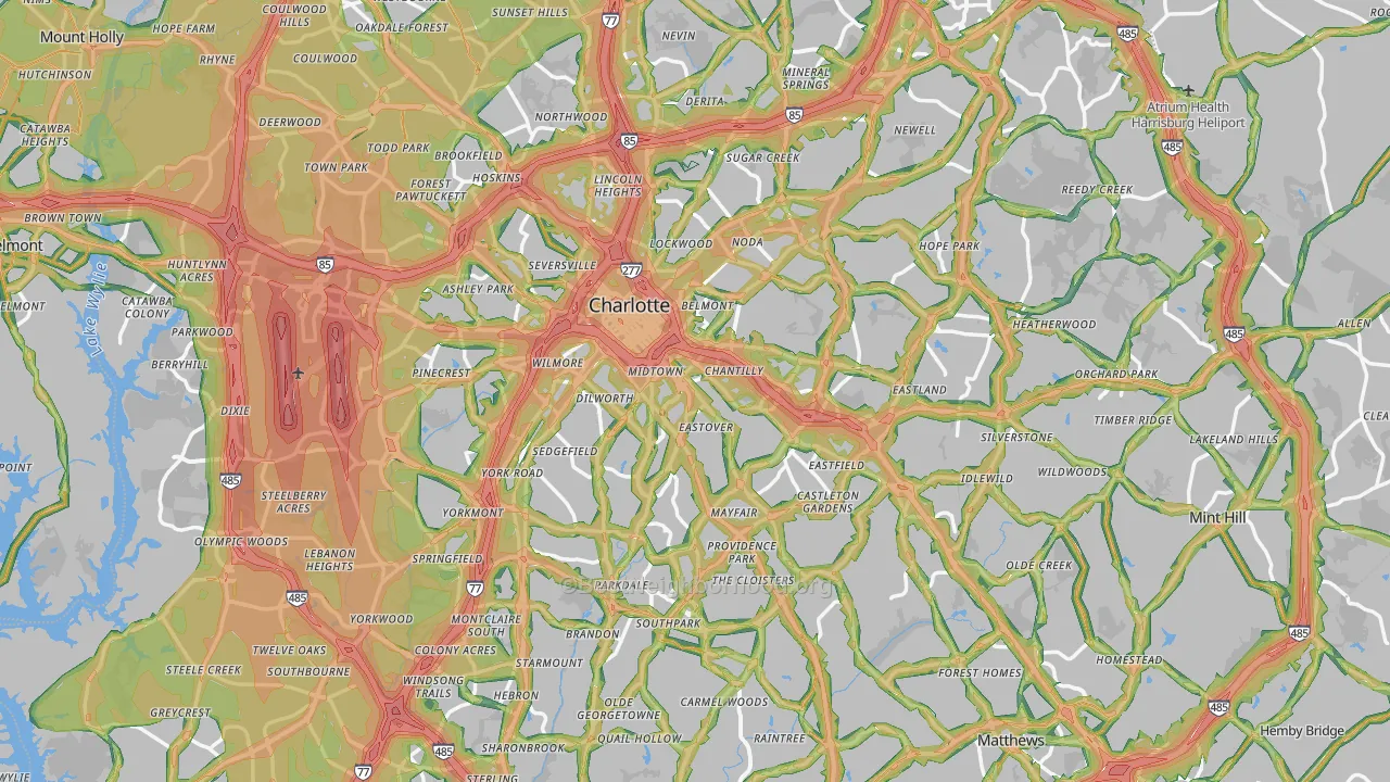 Charlotte, NC Map of Noise Levels in Charlotte