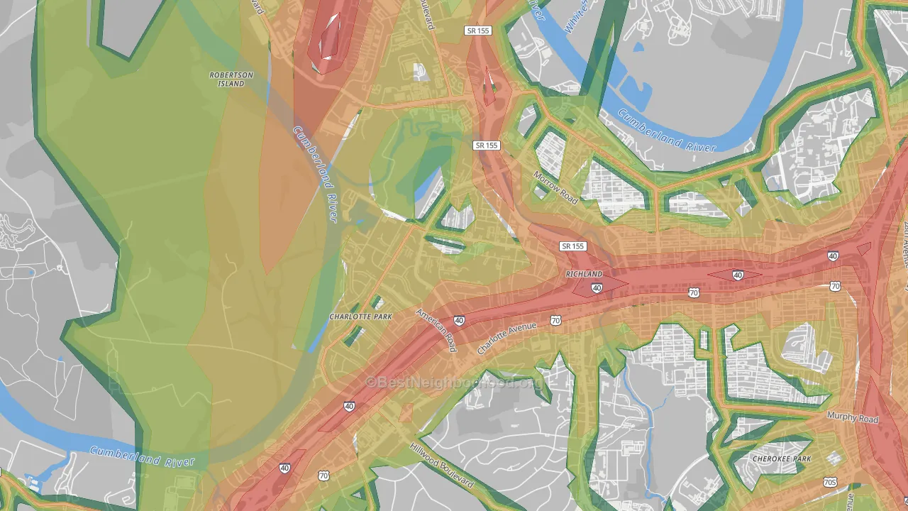 Charlotte Park, Nashville, TN Map of Noise Levels in Charlotte Park
