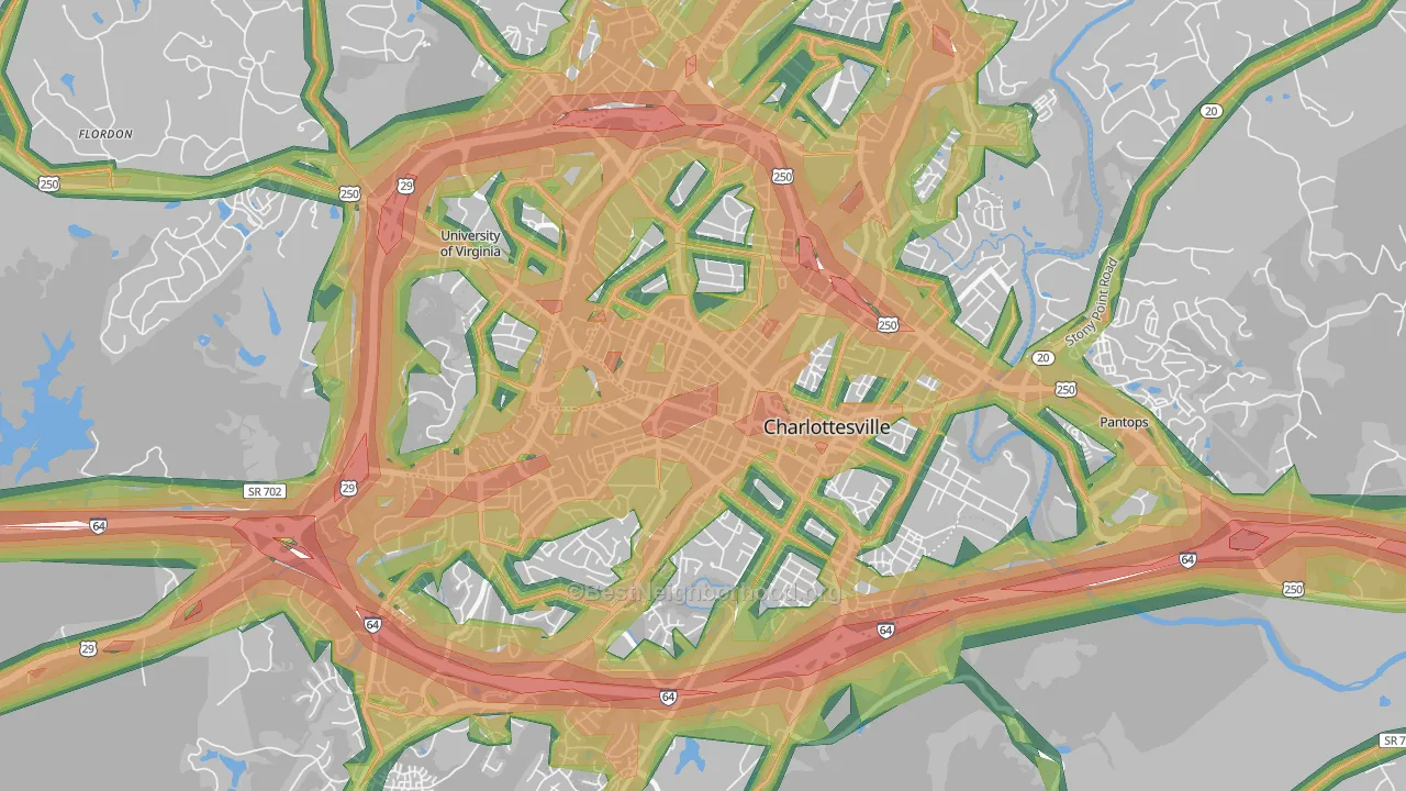 Charlottesville City, VA Map of Noise Levels in Charlottesville City