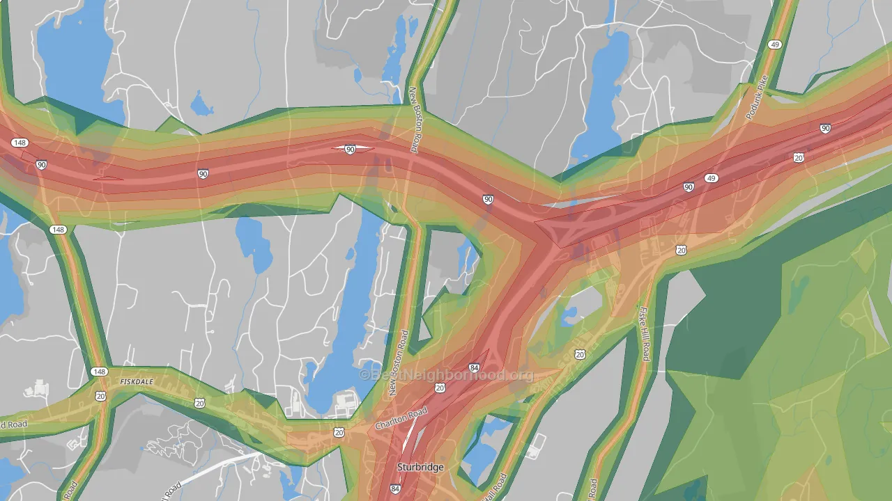Charlton City, MA Map of Noise Levels in Charlton City