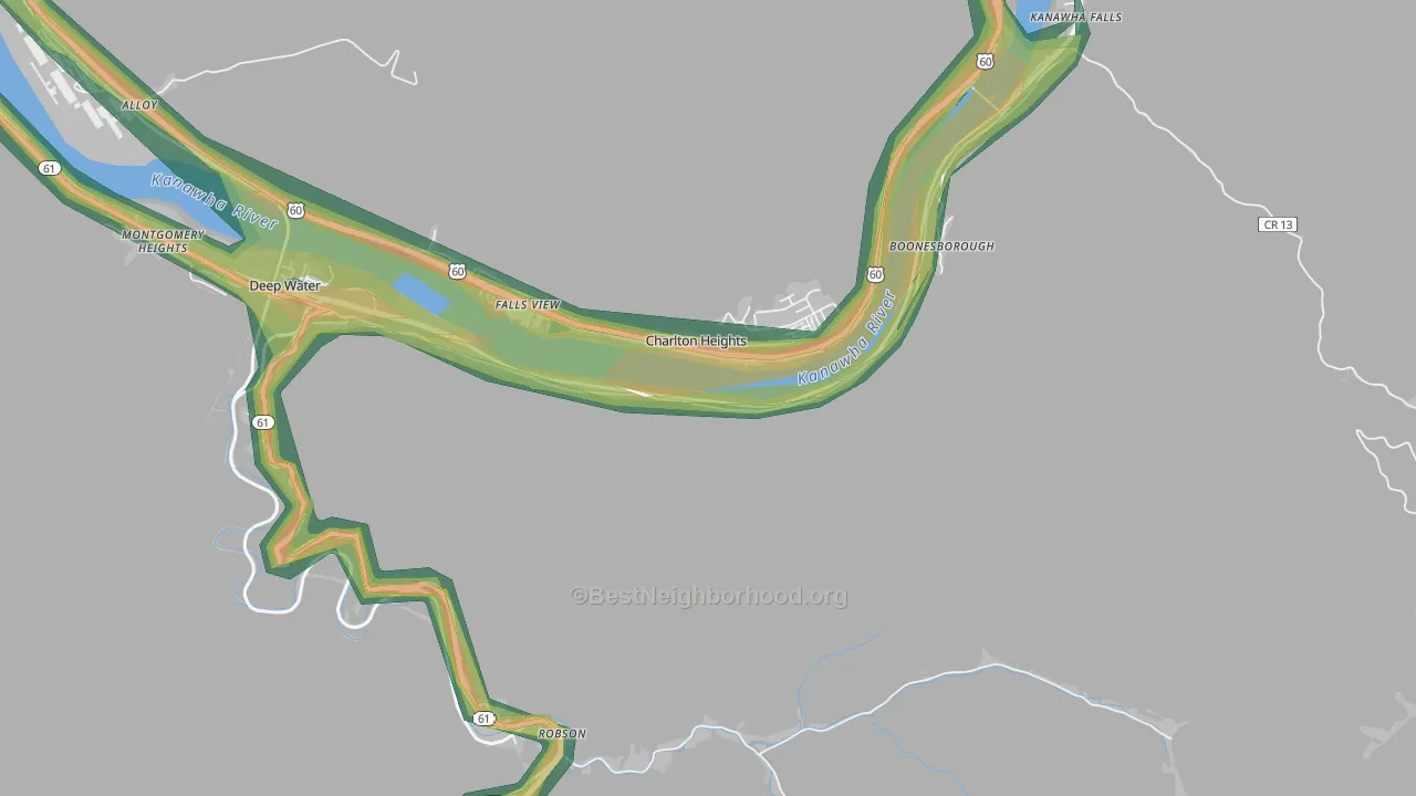 Charlton Heights, WV Map of Noise Levels in Charlton Heights
