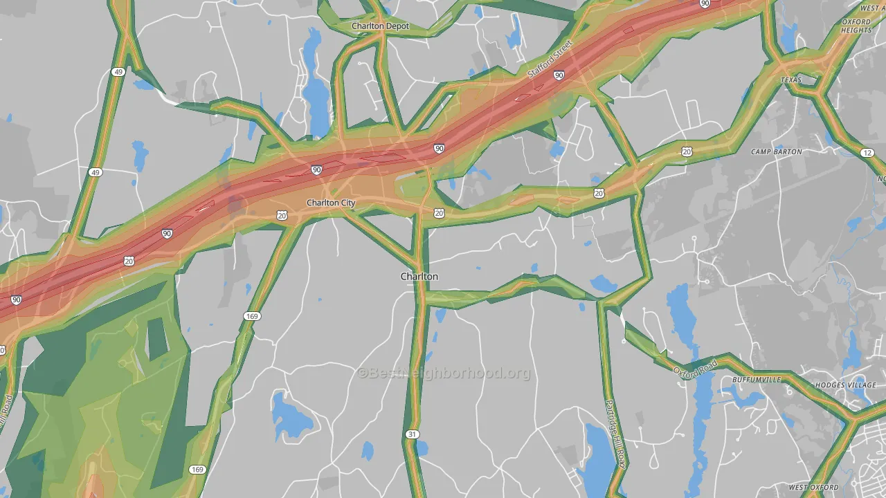 Charlton, MA Map of Noise Levels in Charlton