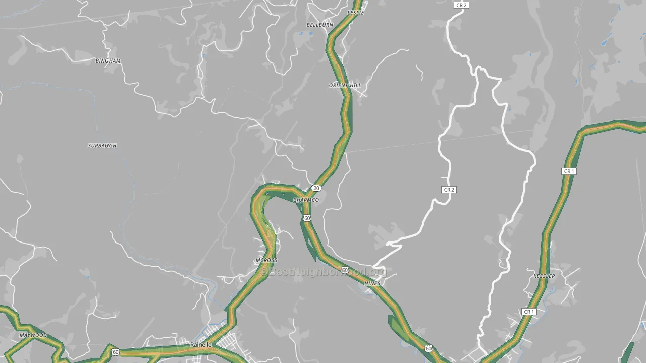 Charmco, WV Map of Noise Levels in Charmco