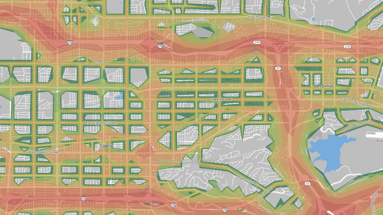 Charter Oak, Covina, CA Map of Noise Levels in Charter Oak