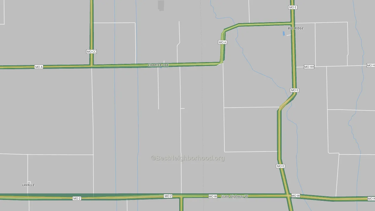 Charter Oak, MO Map of Noise Levels in Charter Oak